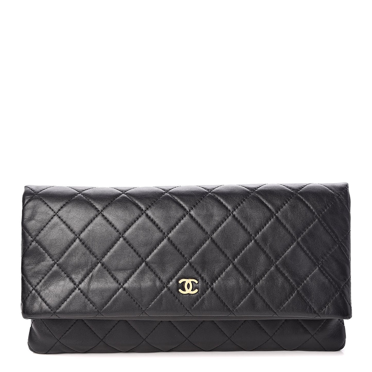 Lambskin Quilted CC Beauty Clutch Black