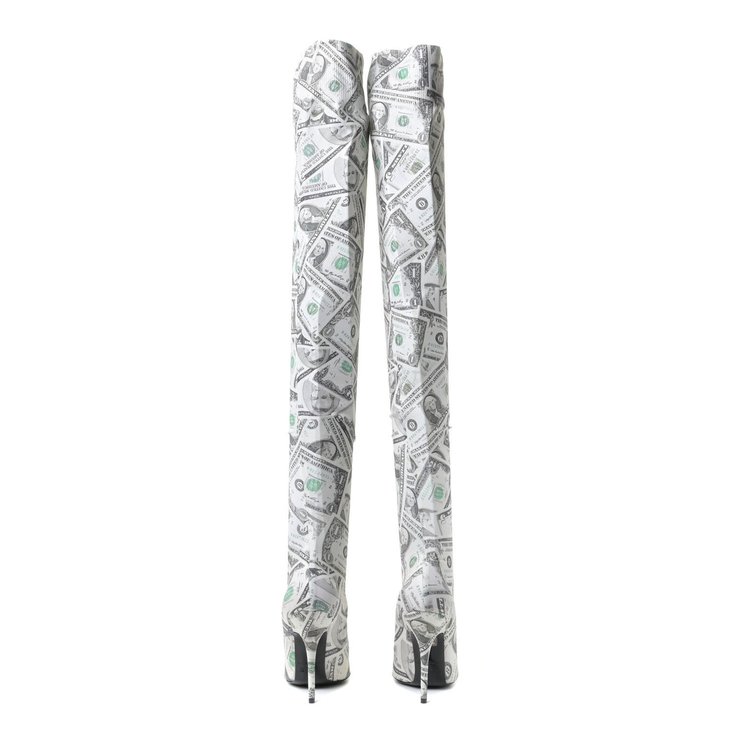 Dollar Printed Spandex Toe Knife Thigh High Boots 38 Vert