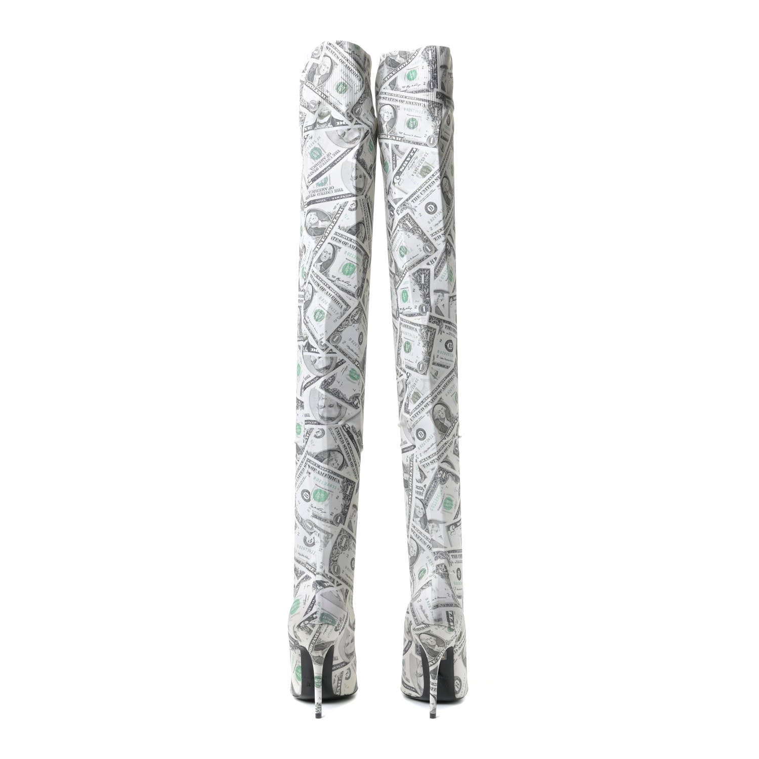 Balenciaga Dollar Printed Spandex Toe Knife Thigh High Boots 38 Vert 5 of 13