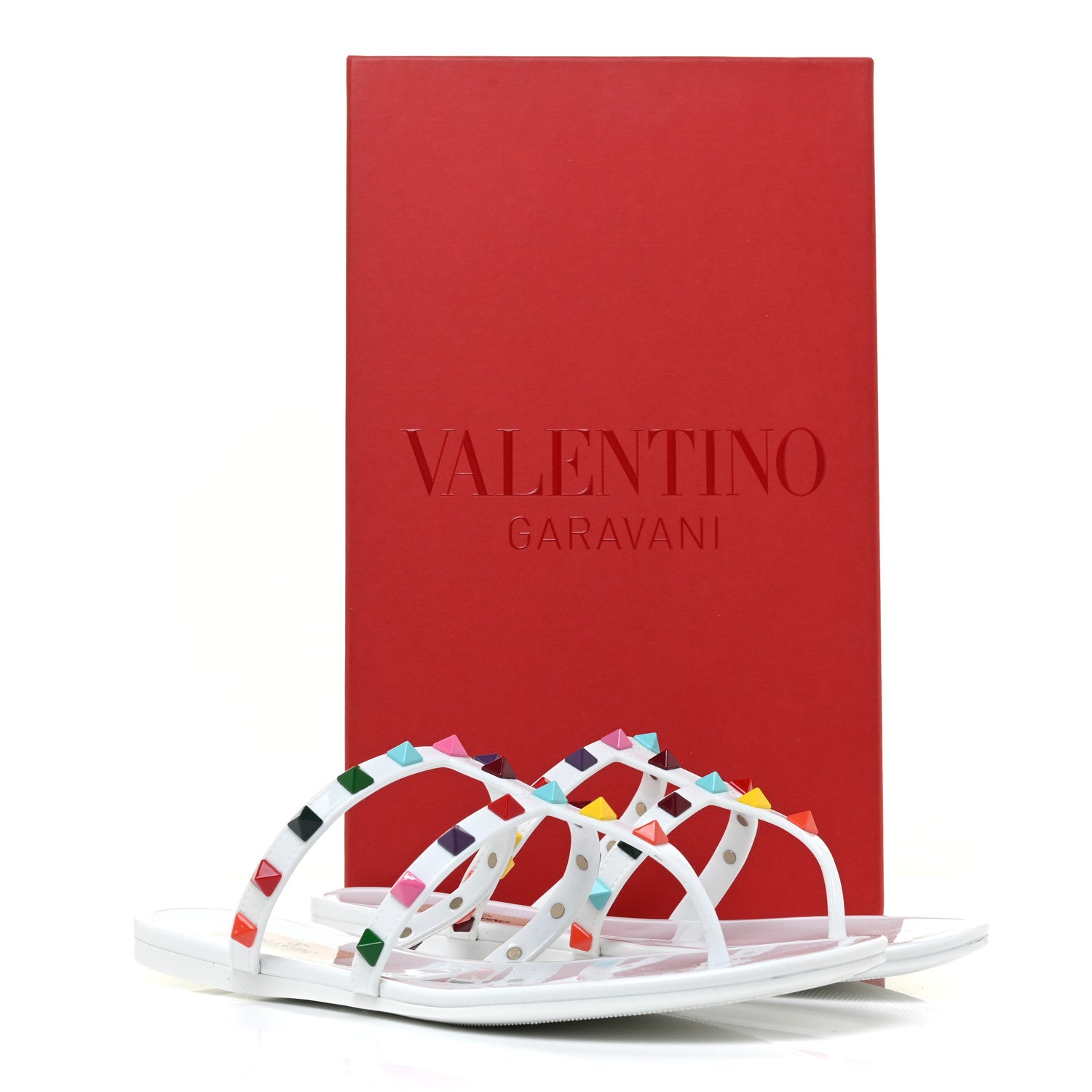 Valentino Garavani PVC Jelly Rockstud Caged Flat Thong Sandals 37 White Multicolor 10 of 10