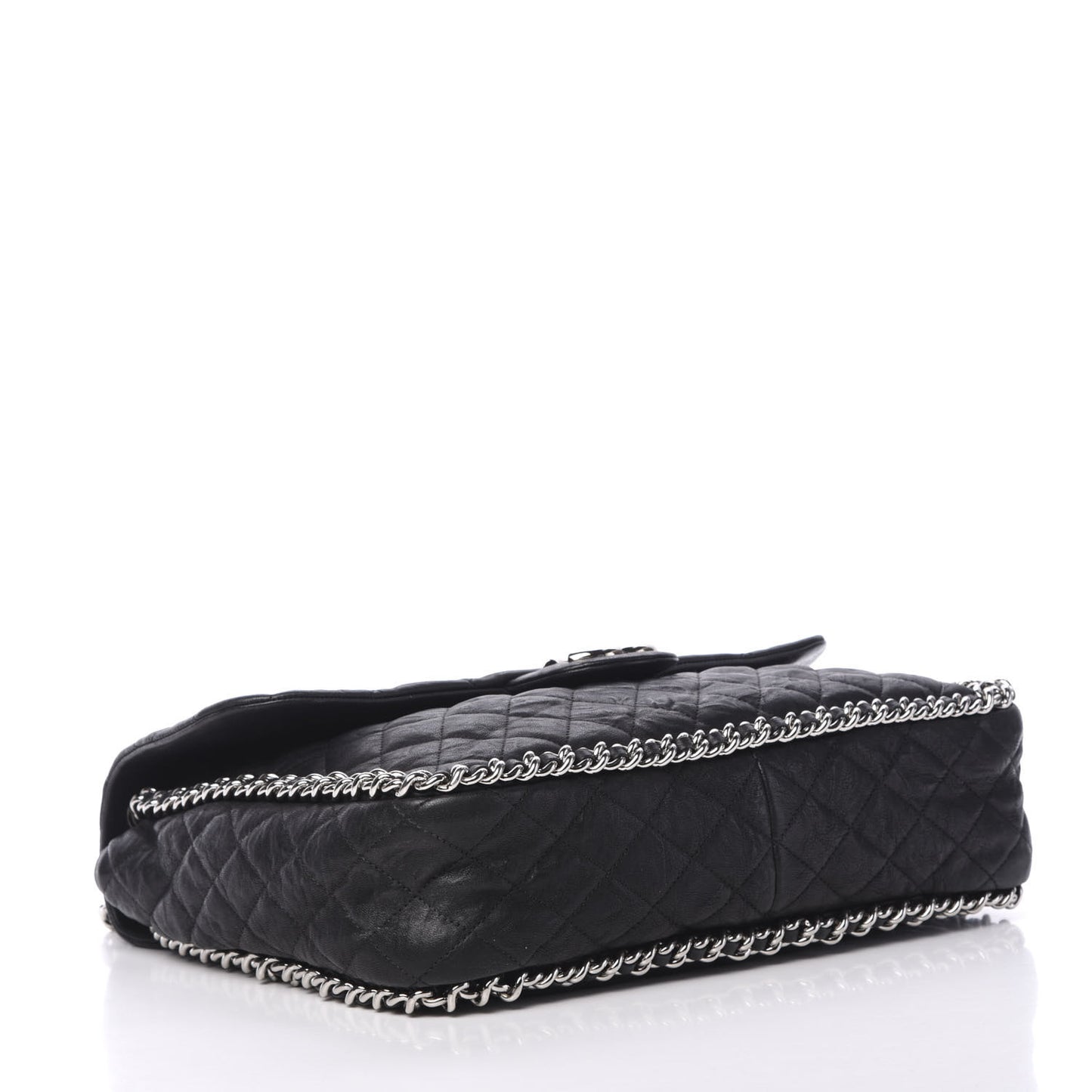 Washed Lambskin Quilted Maxi Chain Around Flap Black
