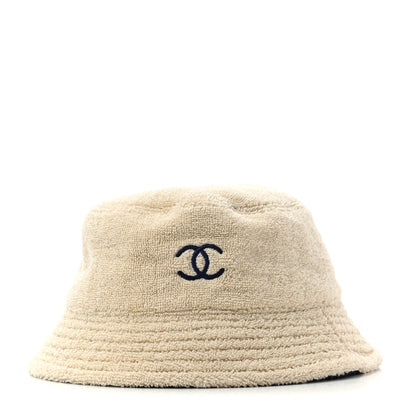 Chanel Cotton Terrycloth CC Cloche Bucket Hat M Beige Navy Blue 3 of 8