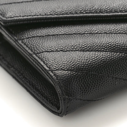 Saint Laurent Grain De Poudre Matelasse Chevron Monogram Flap Wallet Black 7 of 8