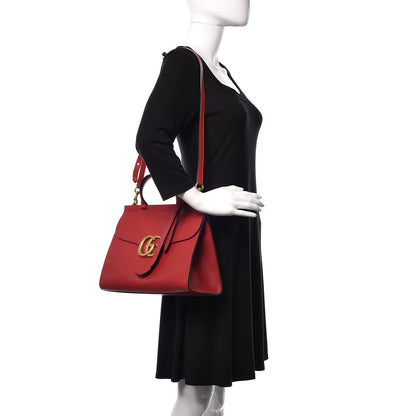 Gucci Calfskin Small GG Marmont Top Handle Bag Vulcanic Red 2 of 11