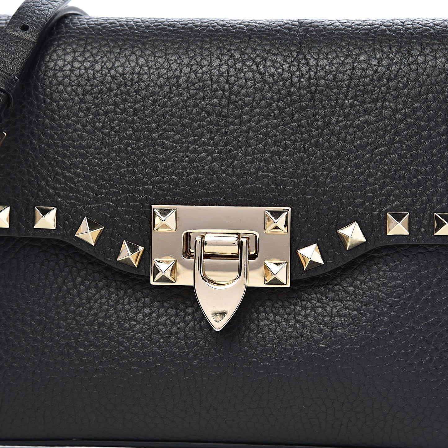Pebbled Calfskin Medium Rockstud Flip Lock Crossbody Bag Black