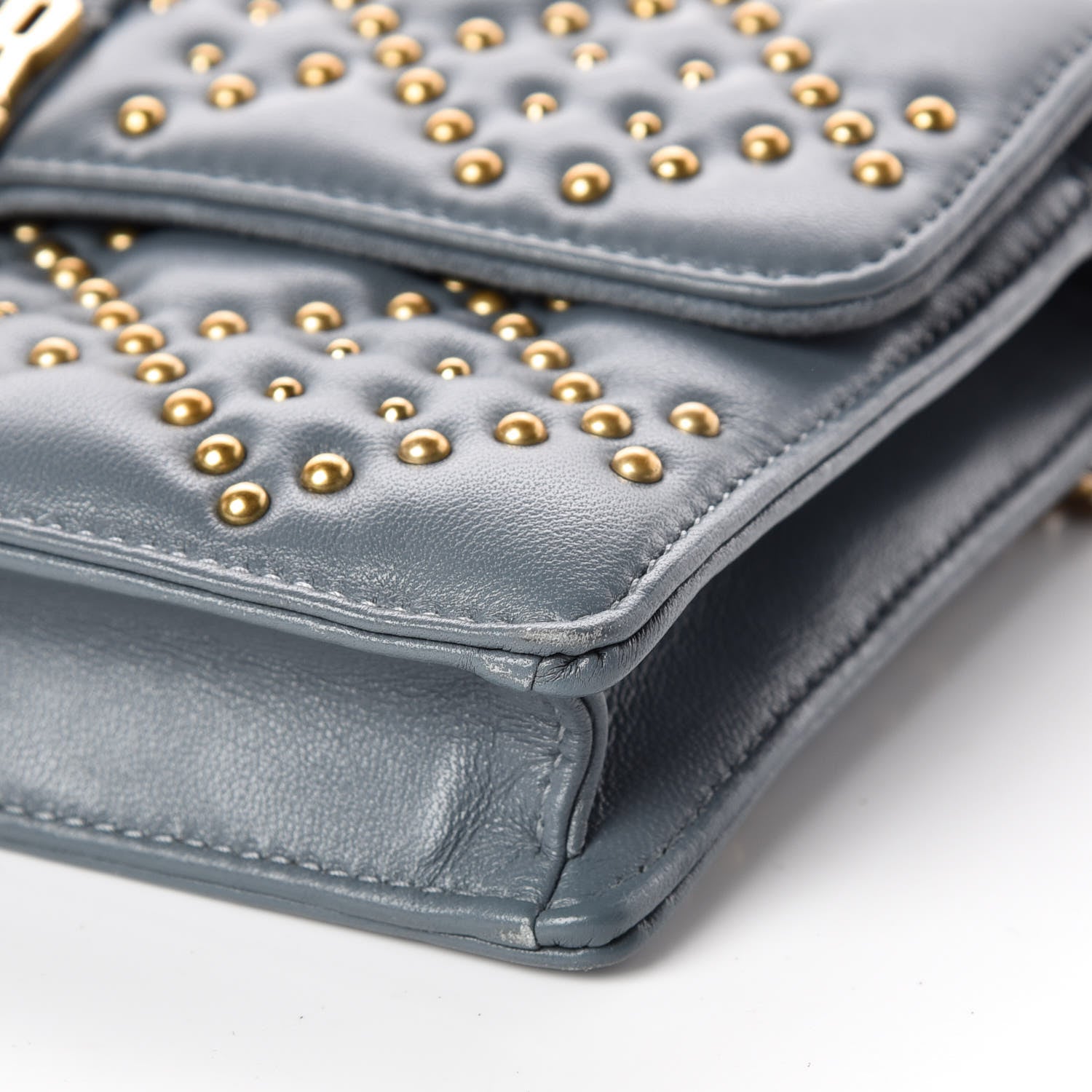 Christian Dior Lambskin Cannage Studded Dioraddict Wallet on Chain Clutch Grey Blue 7 of 9