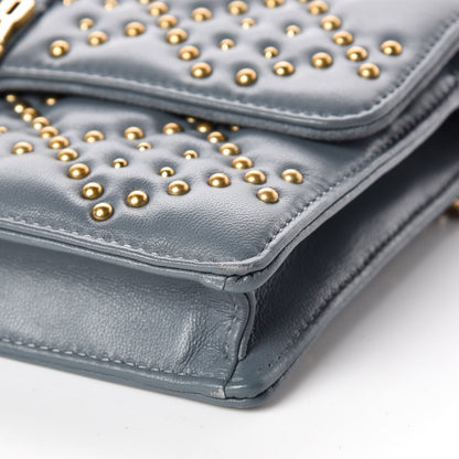 Christian Dior Lambskin Cannage Studded Dioraddict Wallet on Chain Clutch Grey Blue 7 of 9