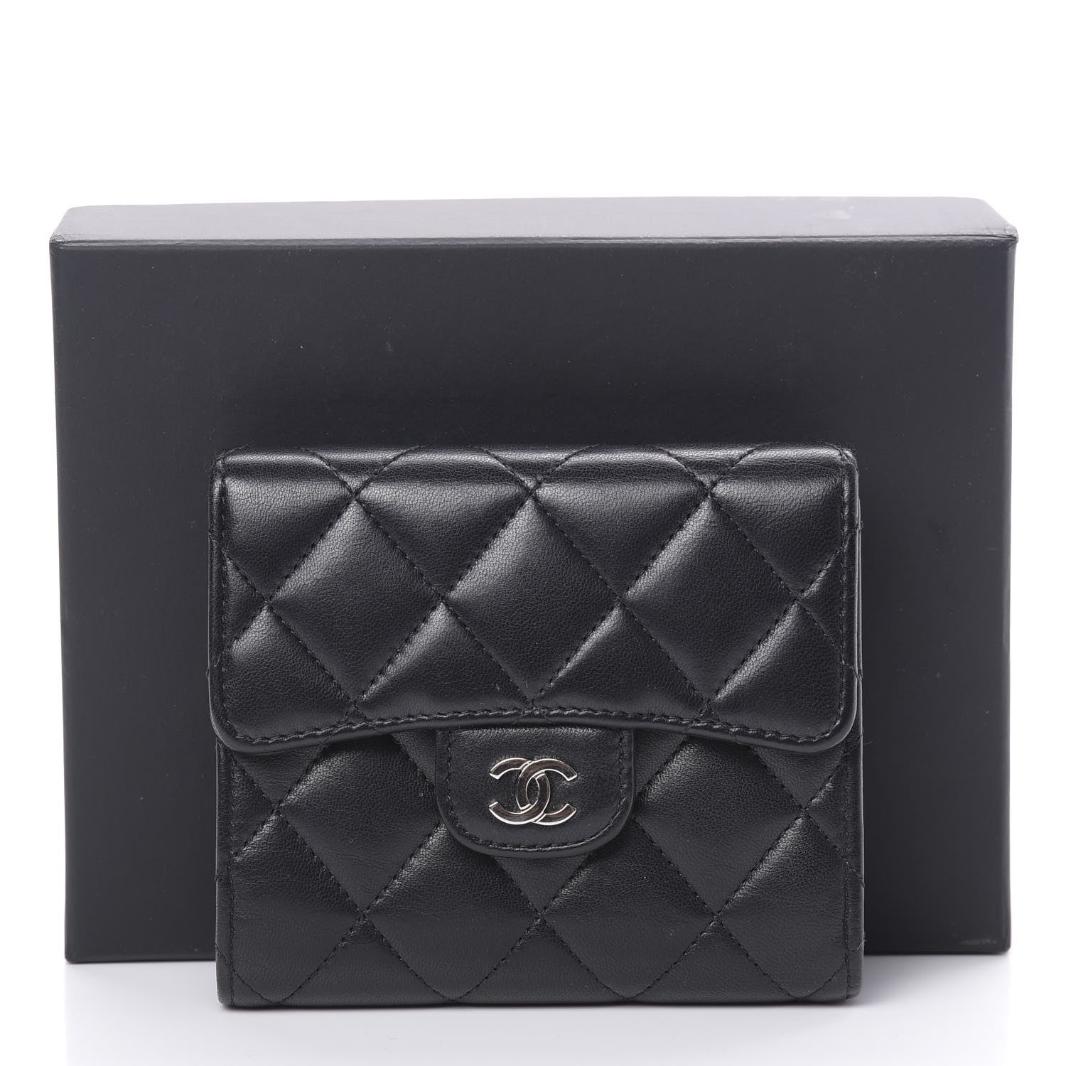 Chanel Lambskin Quilted Compact Flap Wallet Black 12 of 12