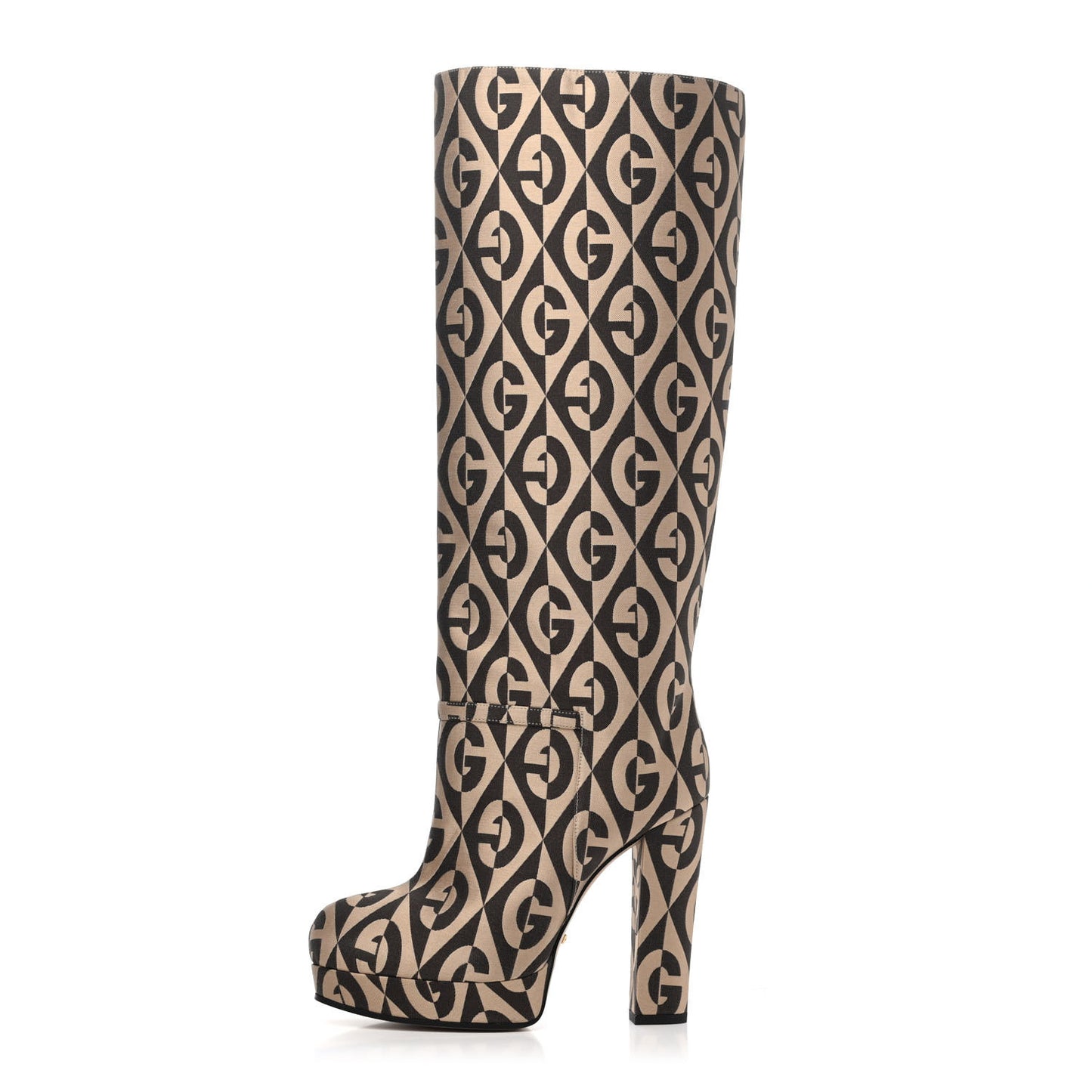 Fabric G Rhombus Print Platform Boots 35 Beige Cocoa