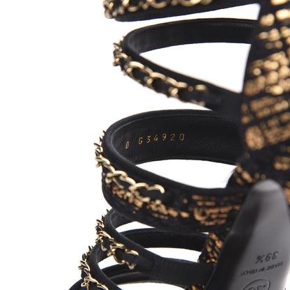 Chanel Metallic Tweed Gladiator Chain Sandals 39.5 Black Gold 8 of 9