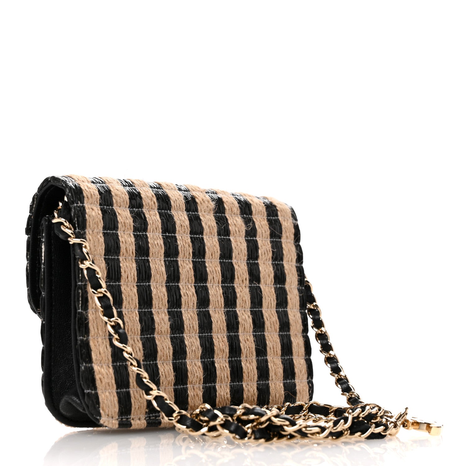 Chanel Raffia Jute Striped Belt Bag Black Beige 2 of 11