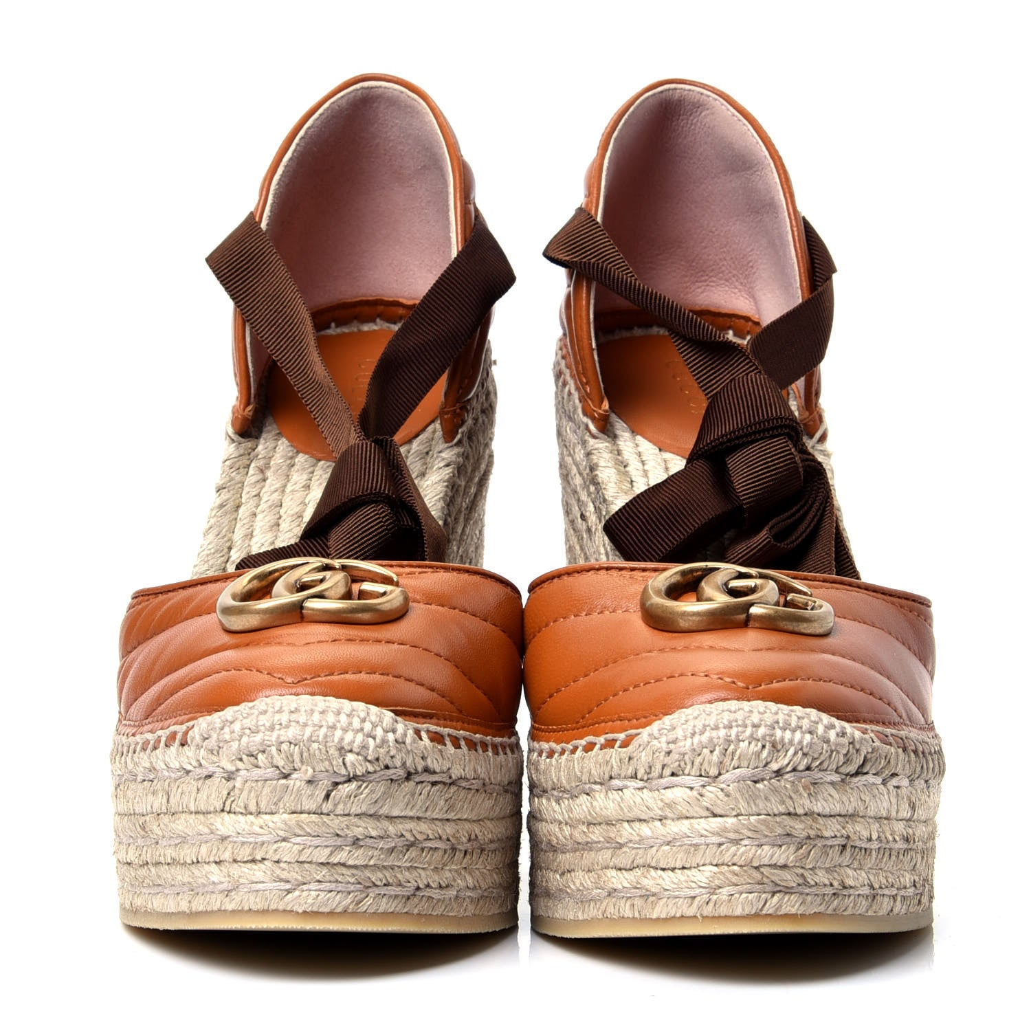 Gucci Nappa Matelasse GG Marmont Ankle Wrap Platform 35/120mm Espadrille Wedges 38 Cognac 2 of 10