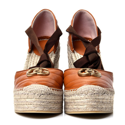 Gucci Nappa Matelasse GG Marmont Ankle Wrap Platform 35/120mm Espadrille Wedges 38 Cognac 2 of 10
