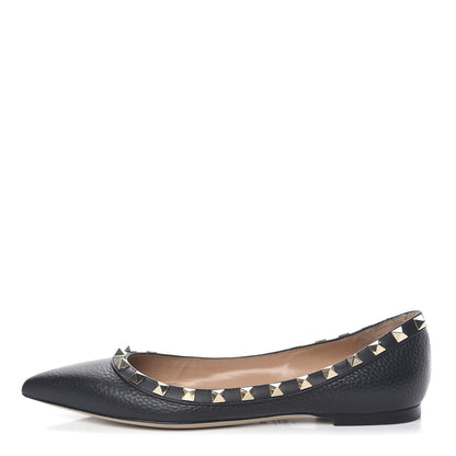 Valentino Garavani Pebbled Calfskin Rockstud Ballerina Flats 35.5 Black 1 of 18