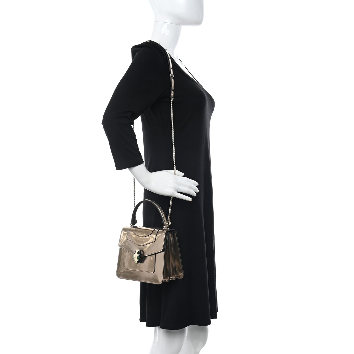 Metallic Calfskin Serpenti Forever Top Handle Bronze