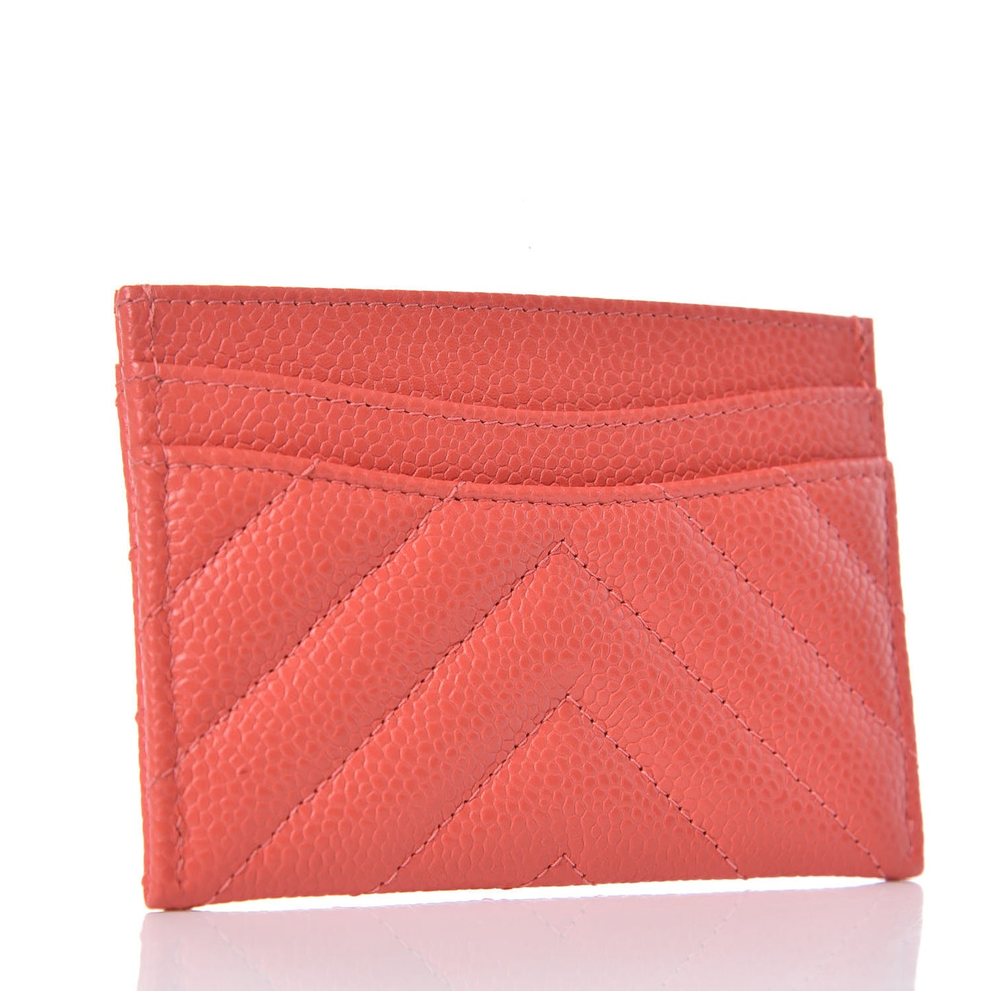 Caviar Chevron Quilted Card Holder Coral