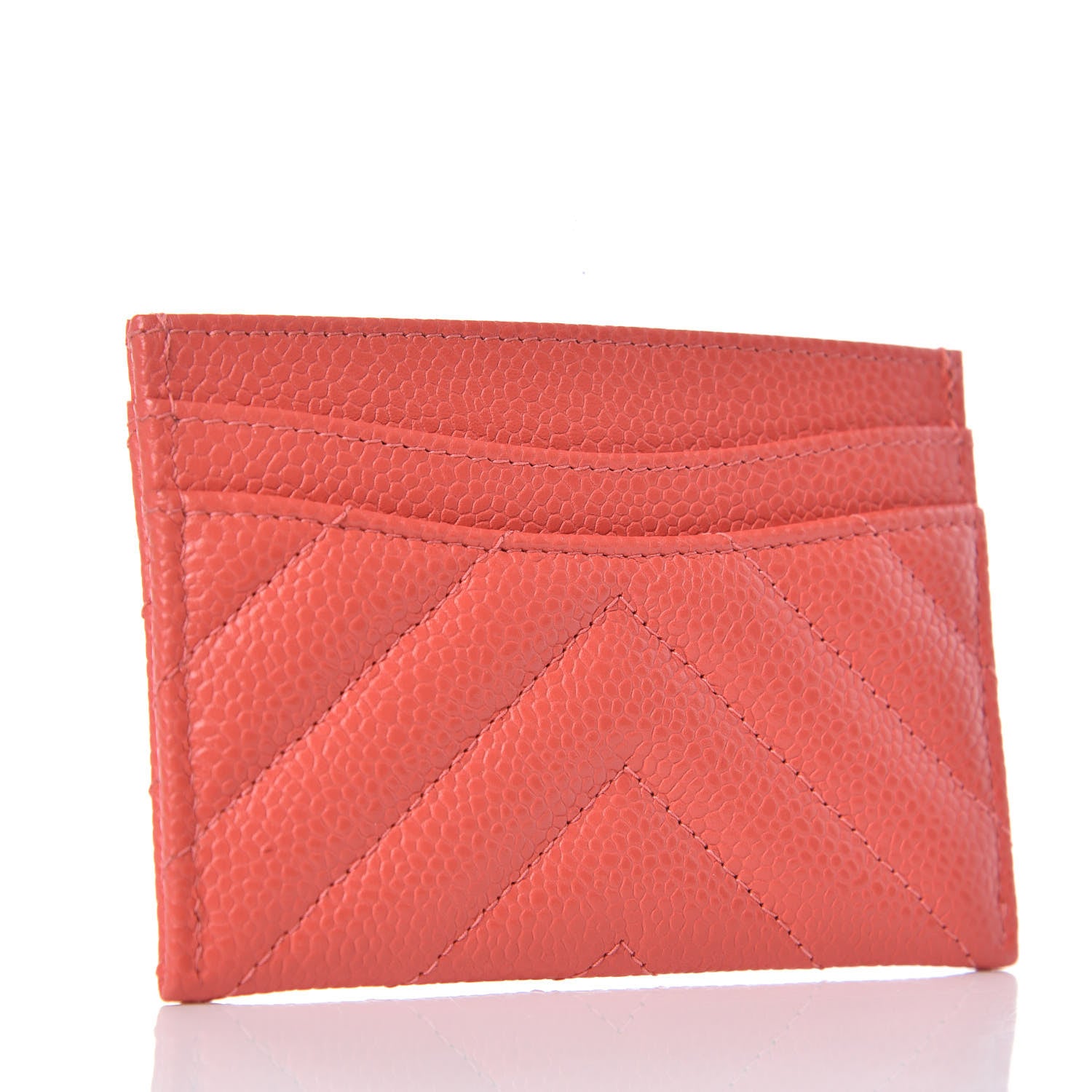 Chanel Caviar Chevron Quilted Card Holder Coral 3 of 8
