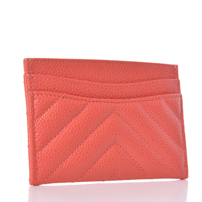 Chanel Caviar Chevron Quilted Card Holder Coral 3 of 8