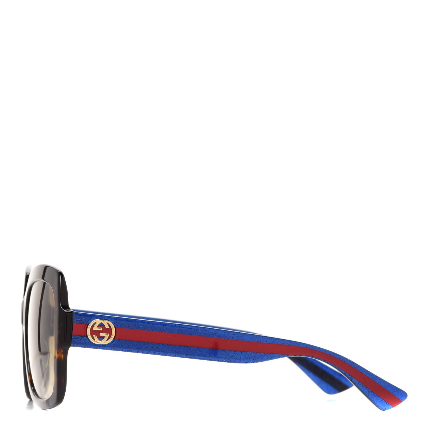 Gucci Acetate Square Frame Web Glitter Sunglasses GG0036S Brown Blue 3 of 7