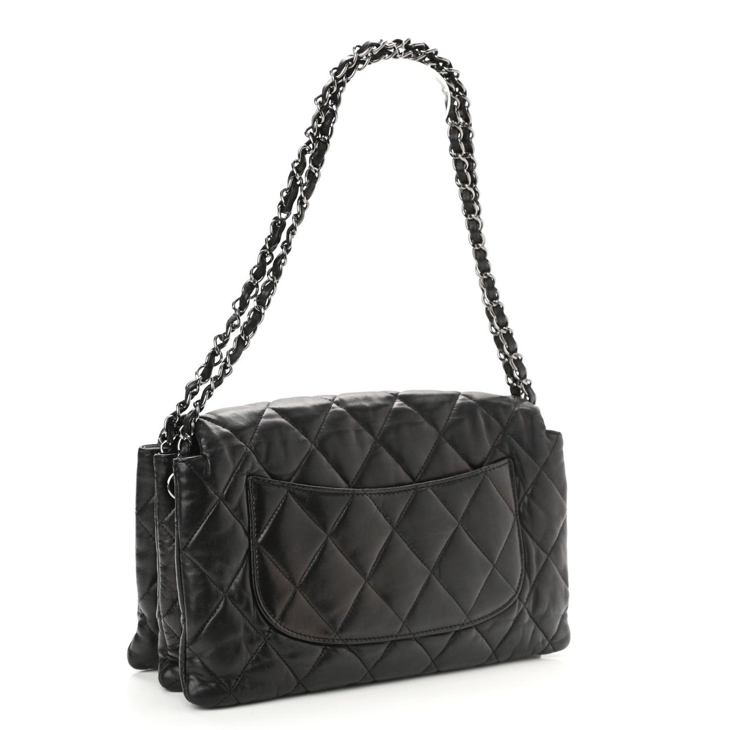 Lambskin Quilted Chanel 3 Accordion Flap Bag Black