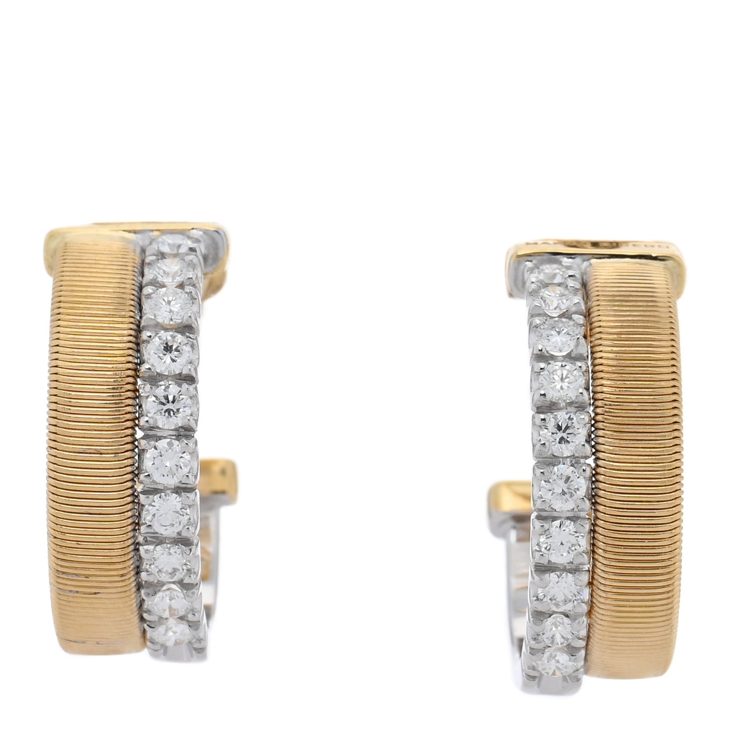 18K Yellow White Gold Diamond Masai Coil Hoop Earrings