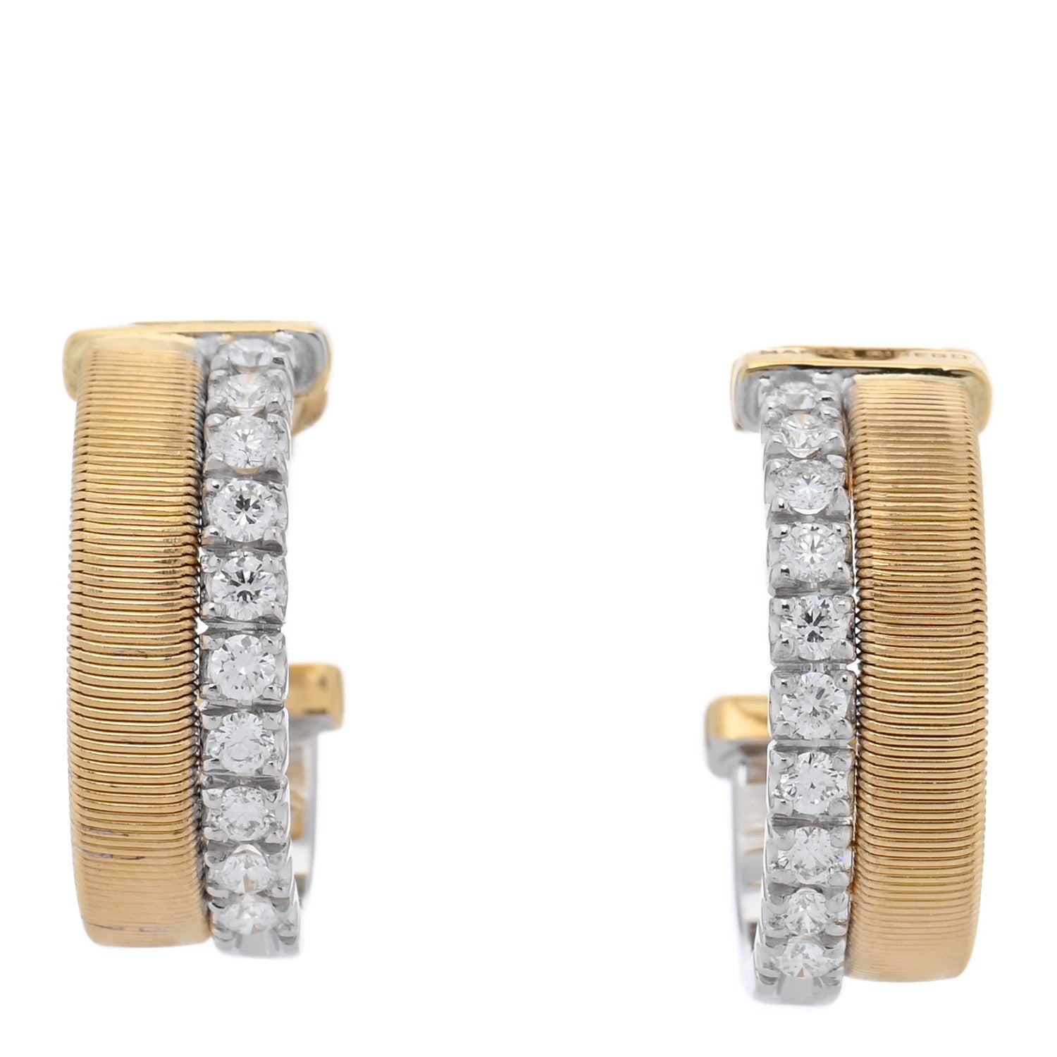 Marco Bicego 18K Yellow White Gold Diamond Masai Coil Hoop Earrings 1 of 4