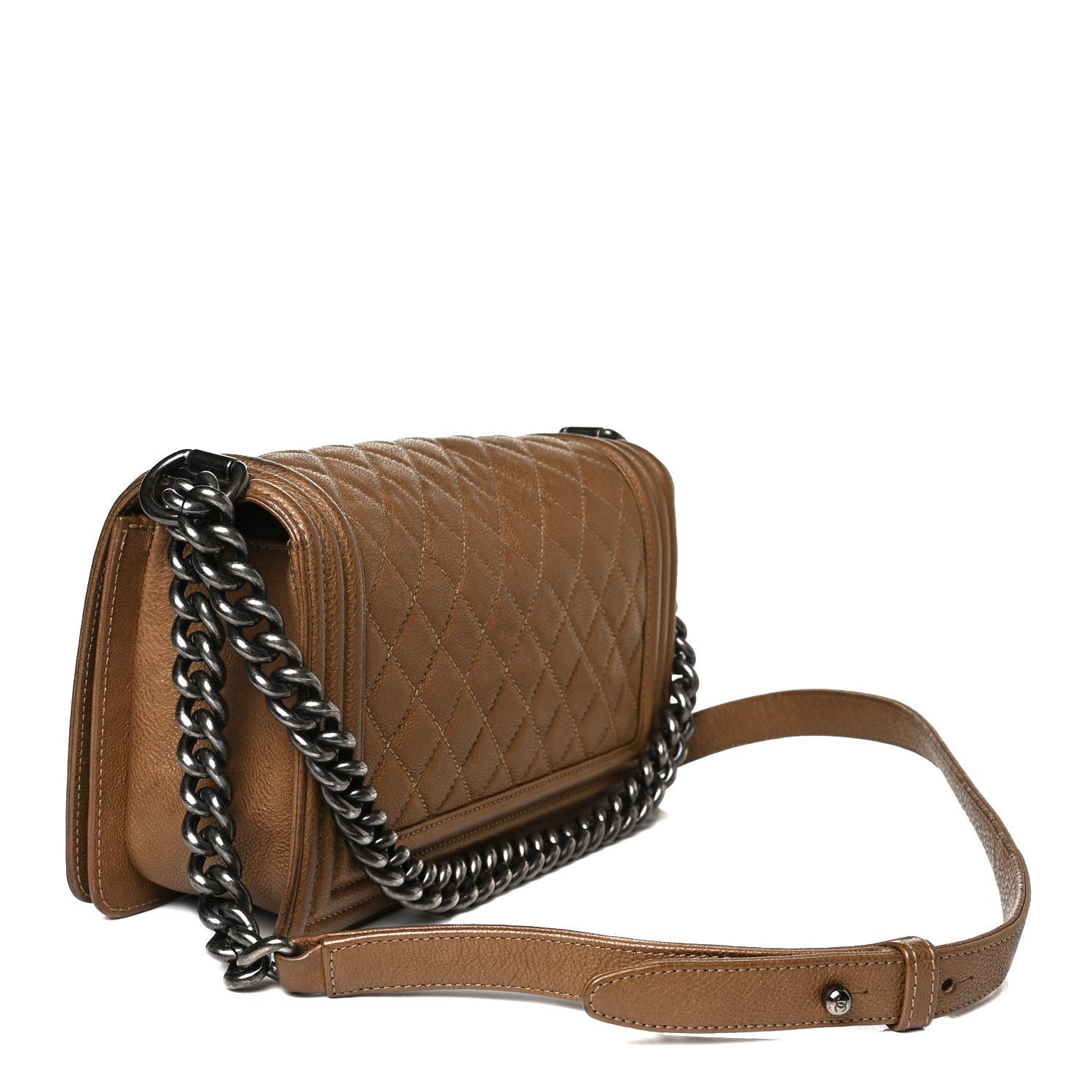 Chanel Metallic Calfskin Quilted Medium Boy Flap Dark Gold 3 of 18