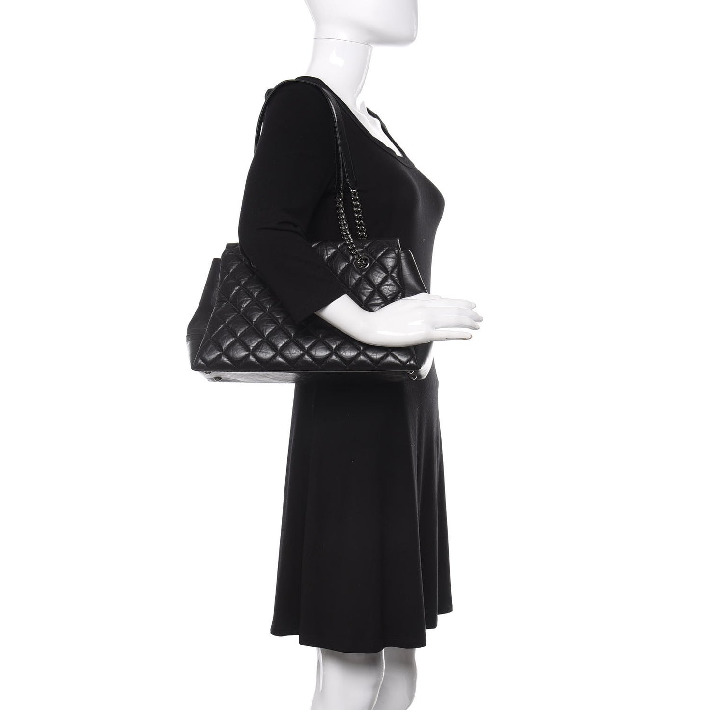 Aged Calfskin Quilted Lady Pearly Tote Black