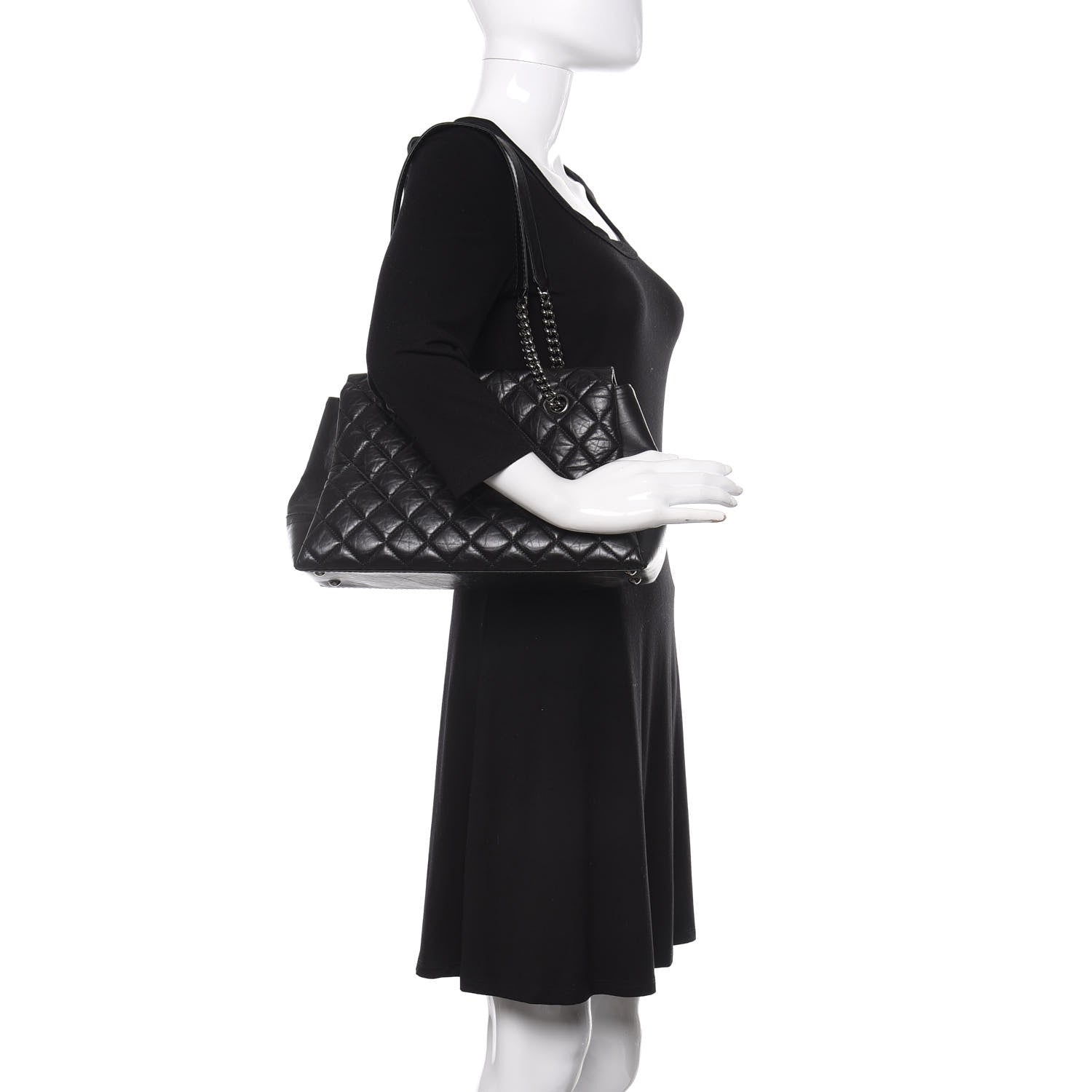 Chanel Aged Calfskin Quilted Lady Pearly Tote Black 2 of 10
