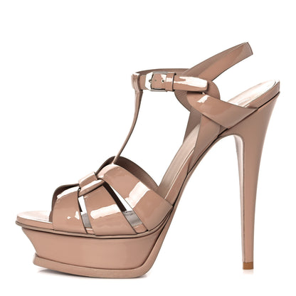Saint Laurent Patent Tribute 105 Platform Sandals 38 Nude Powder 1 of 8