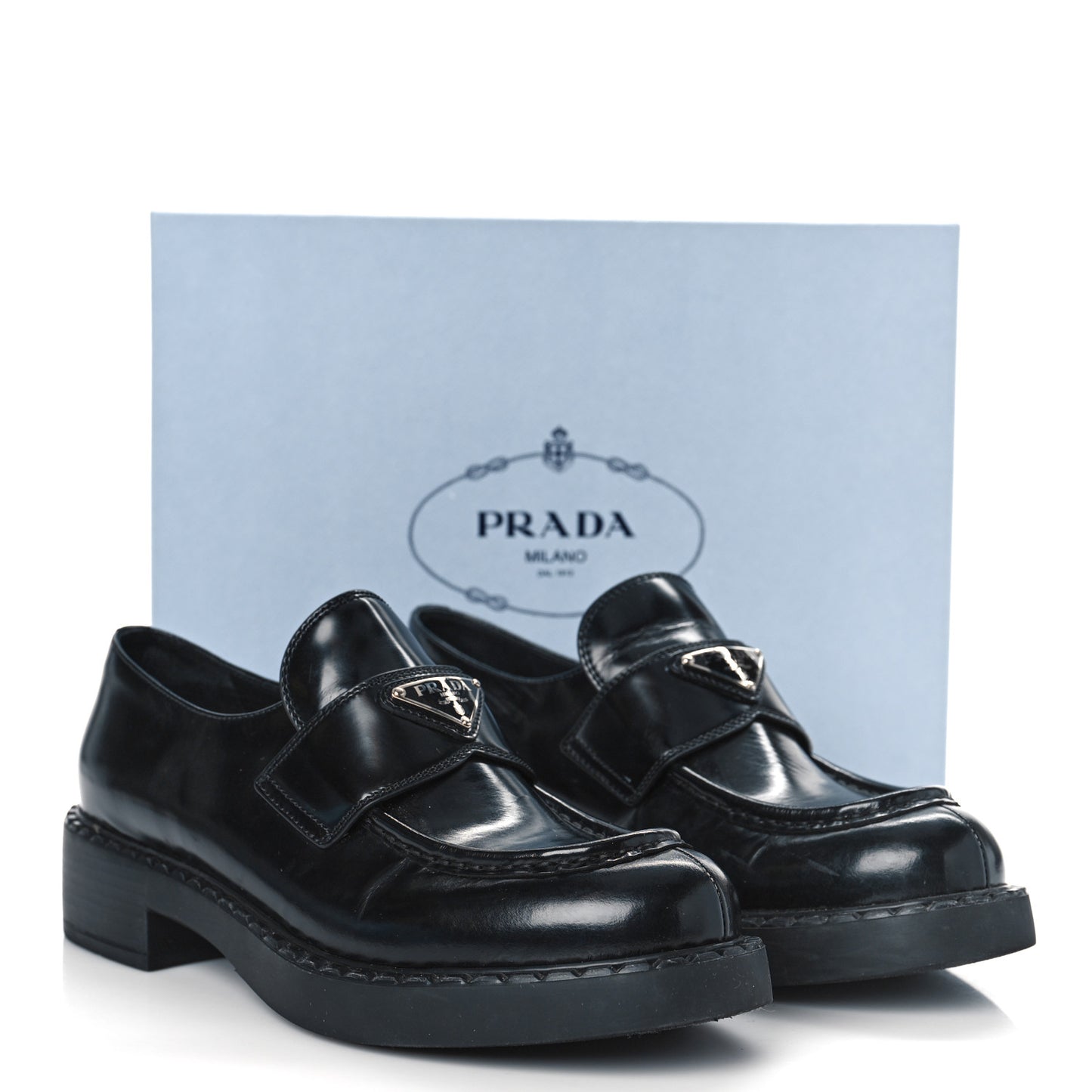 Spazzolato Metal Triangle Logo 50mm Loafers 41 Black