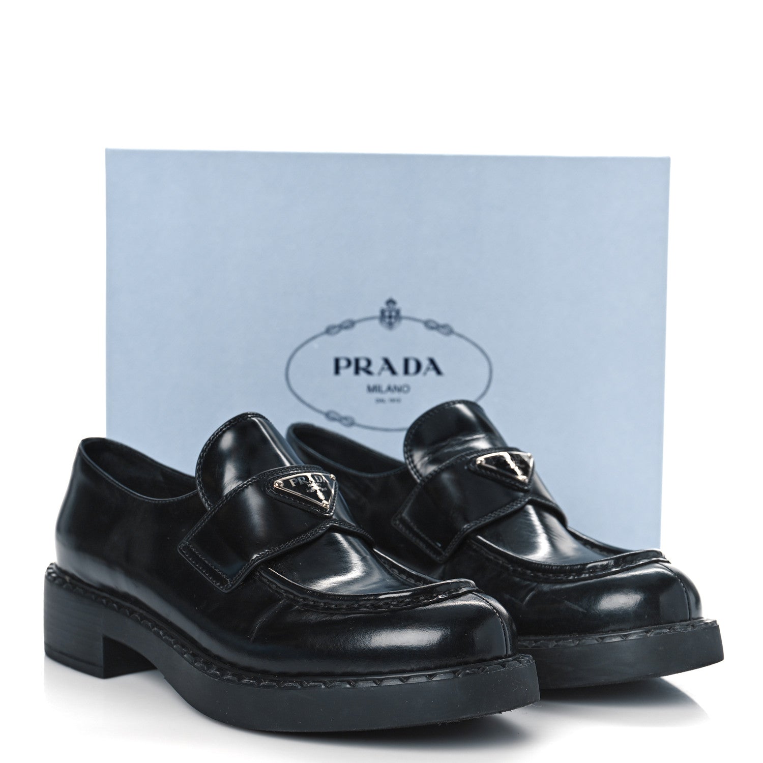 Prada Spazzolato Metal Triangle Logo 50mm Loafers 41 Black 13 of 13