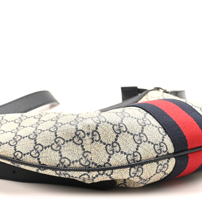 Gucci GG Supreme Monogram Textured Dollar Calfskin Web Small Ophidia Half Moon Hobo Beige Blue 9 of 10