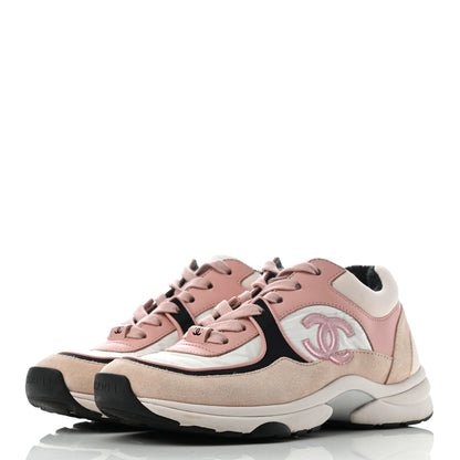 Chanel Nylon Lambskin Suede Calfskin CC Sneakers 36 Pink White Black 3 of 9