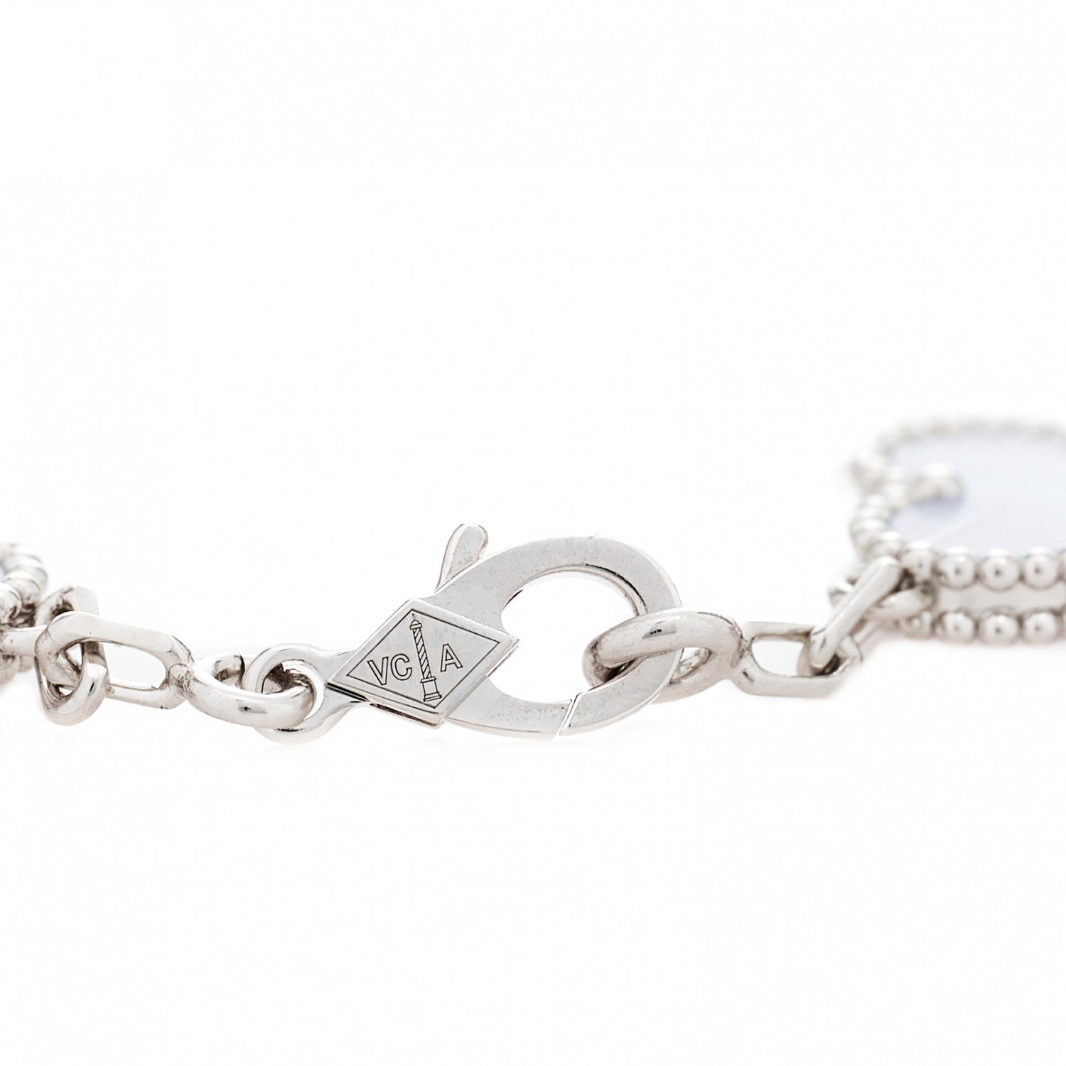 Van Cleef & Arpels 18K White Gold Chalcedony 5 Motifs Vintage Alhambra Bracelet 5 of 6
