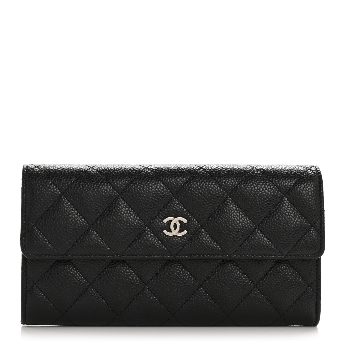 Caviar Quilted Large Gusset Flap Wallet Black