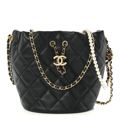 Chanel Lambskin Quilted My Perfect Chain Bucket Drawstring Bag Black 1 of 11