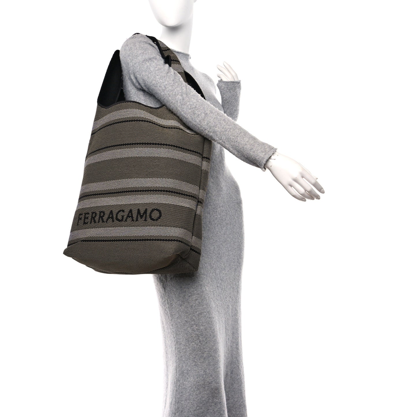 Raffia Striped Logo Tote Bag Beige Optic White Black