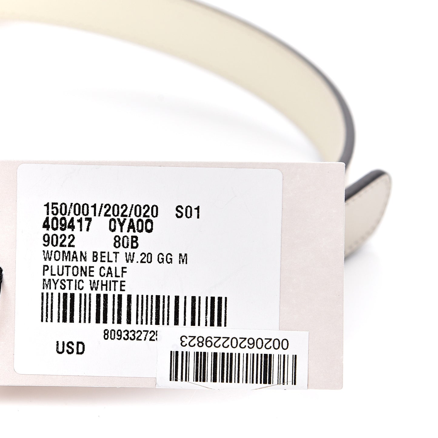 Plutone Calfskin Double G 20mm Belt 80 32 Mystic White