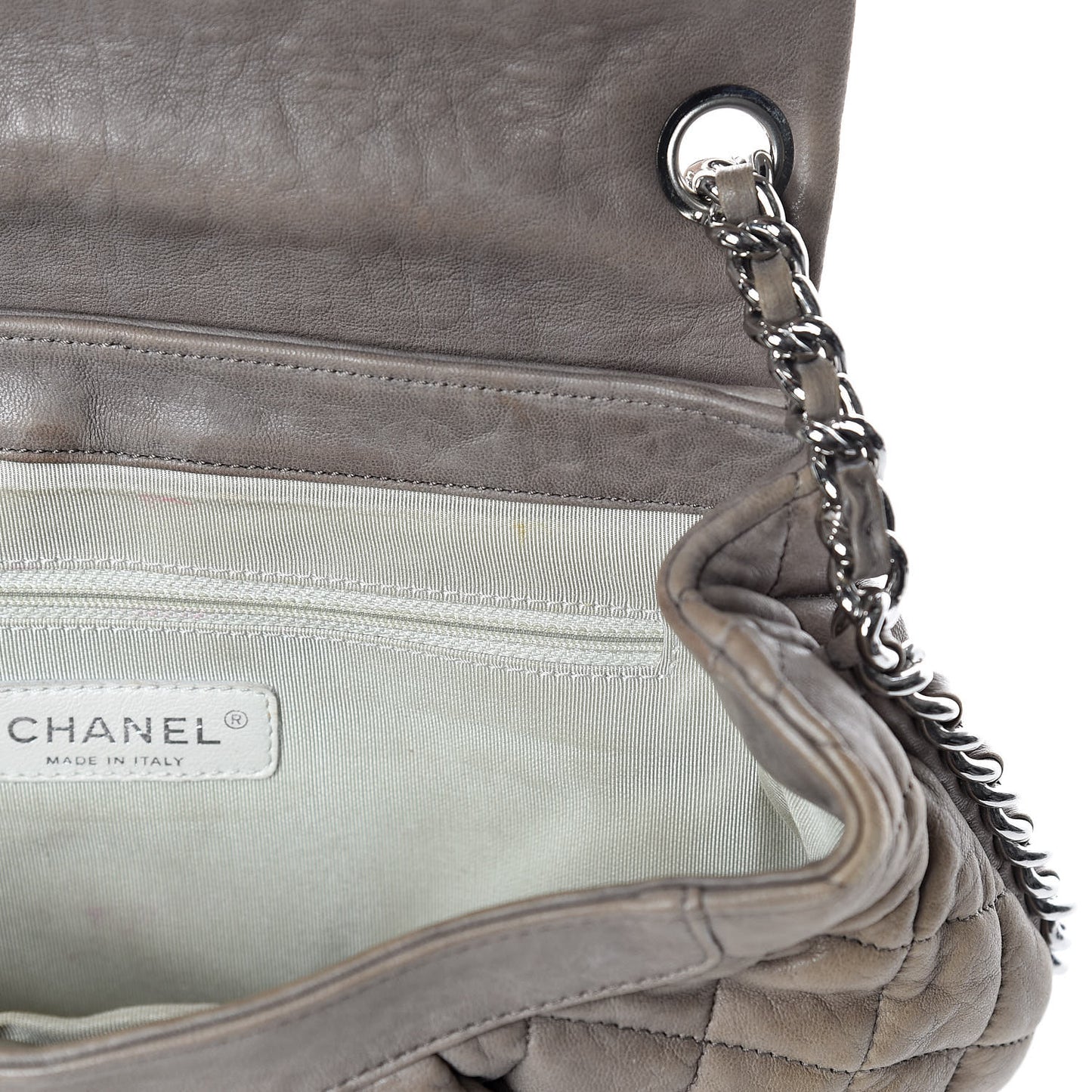 Washed Lambskin Quilted Medium Chain Around Messenger Taupe