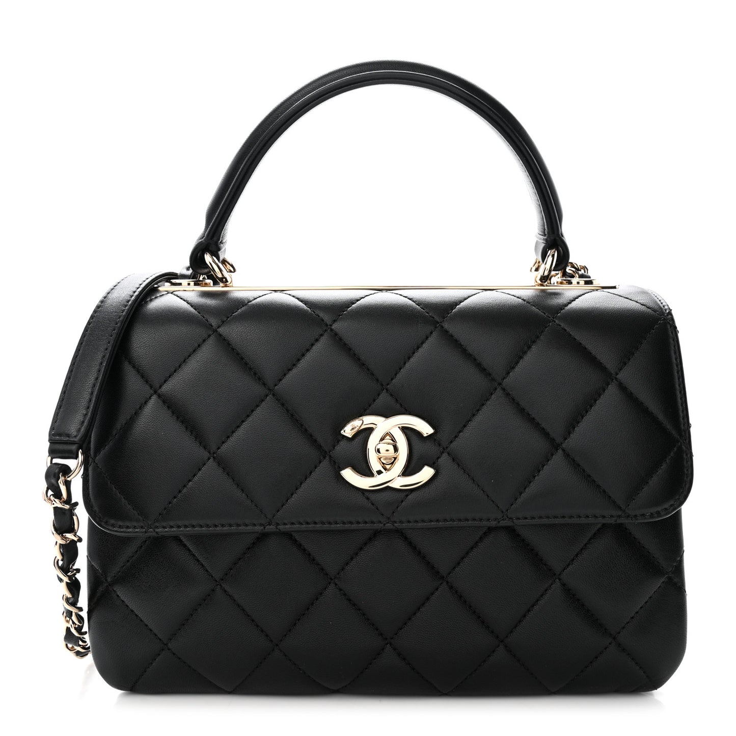 Lambskin Quilted Small Trendy CC Dual Handle Flap Bag Black