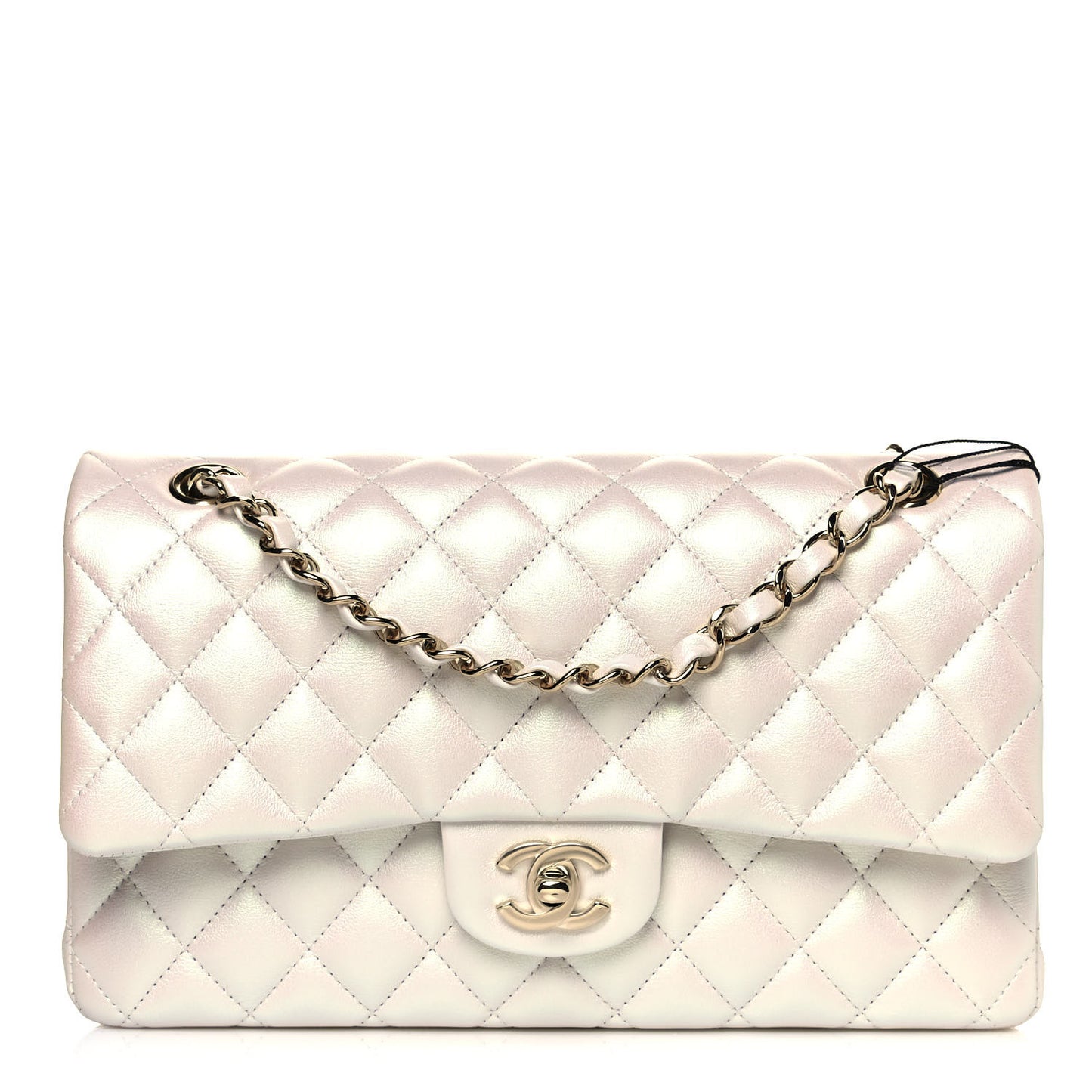 Iridescent Lambskin Quilted Medium Double Flap Ivory