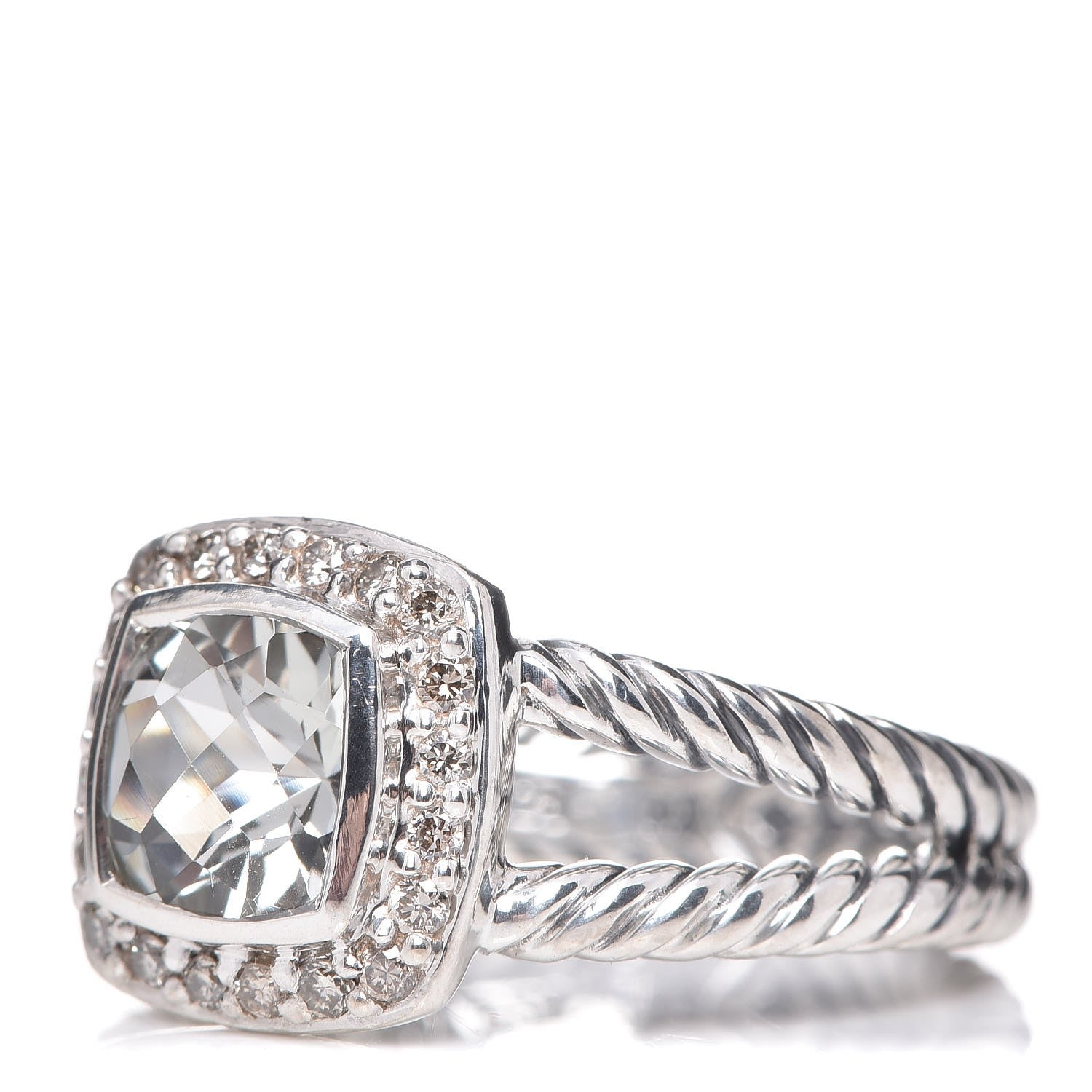David Yurman Sterling Silver Diamond Prasiolite 7mm Petite Albion Ring 54 7 3 of 5