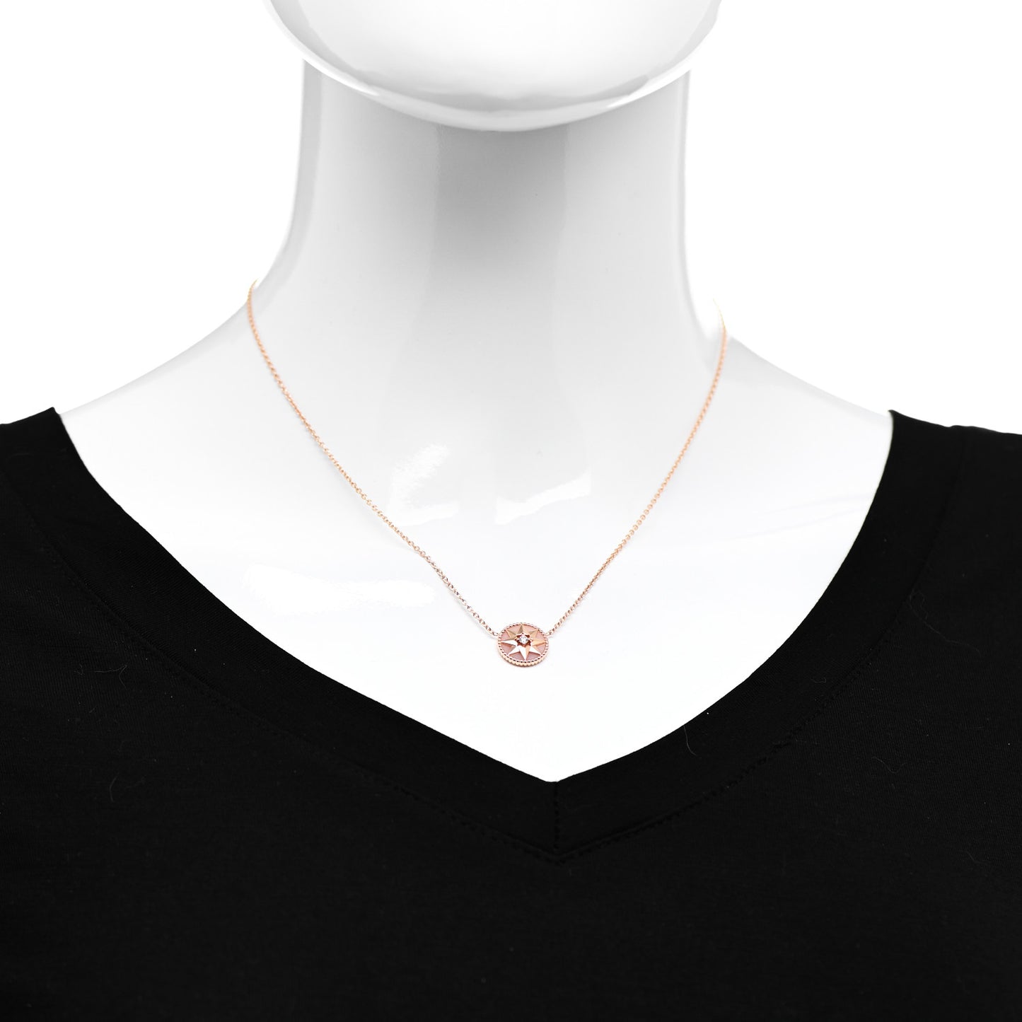 18K Rose Gold Diamond Pink Opal Rose Des Vents Necklace