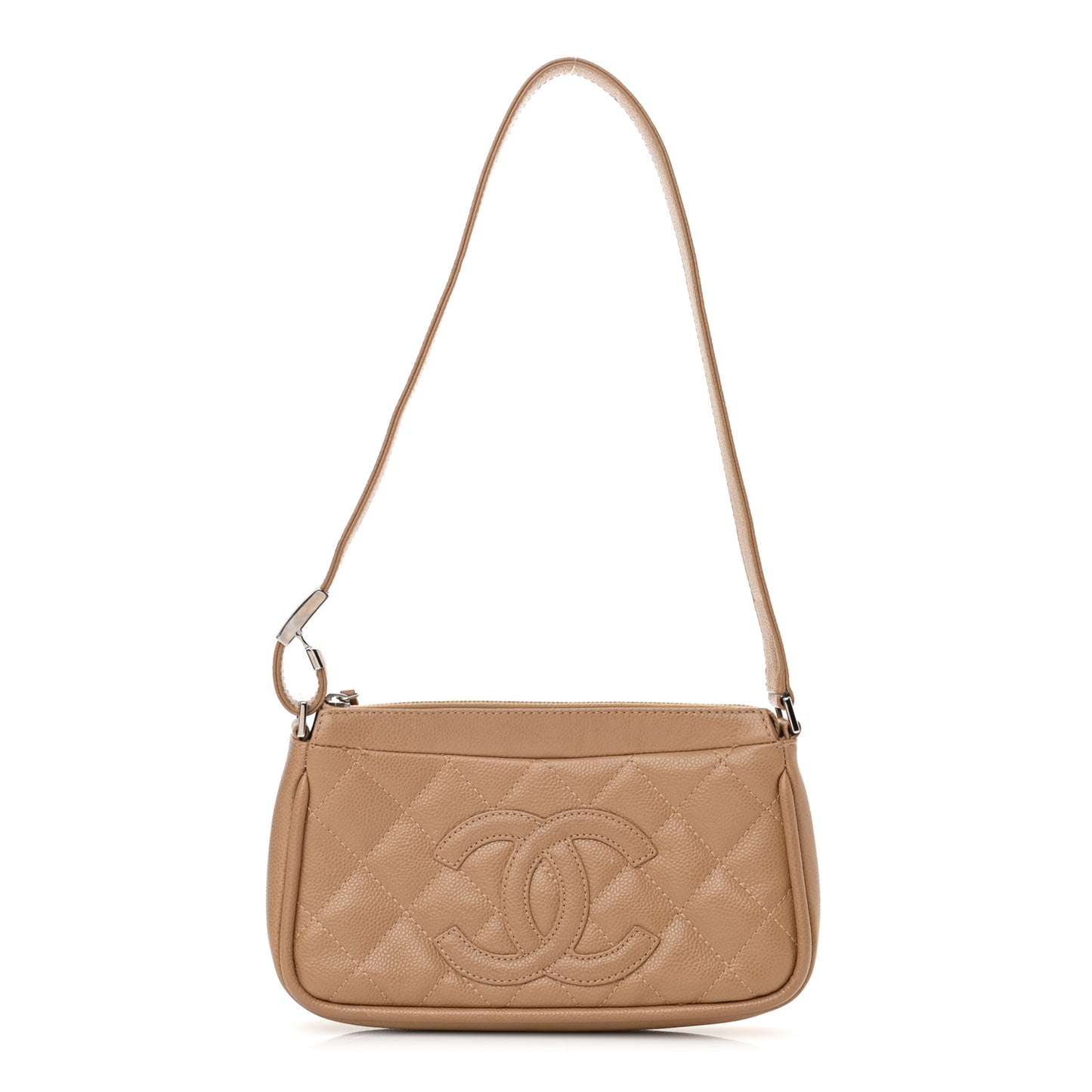Caviar Quilted Timeless CC Shoulder Bag Beige
