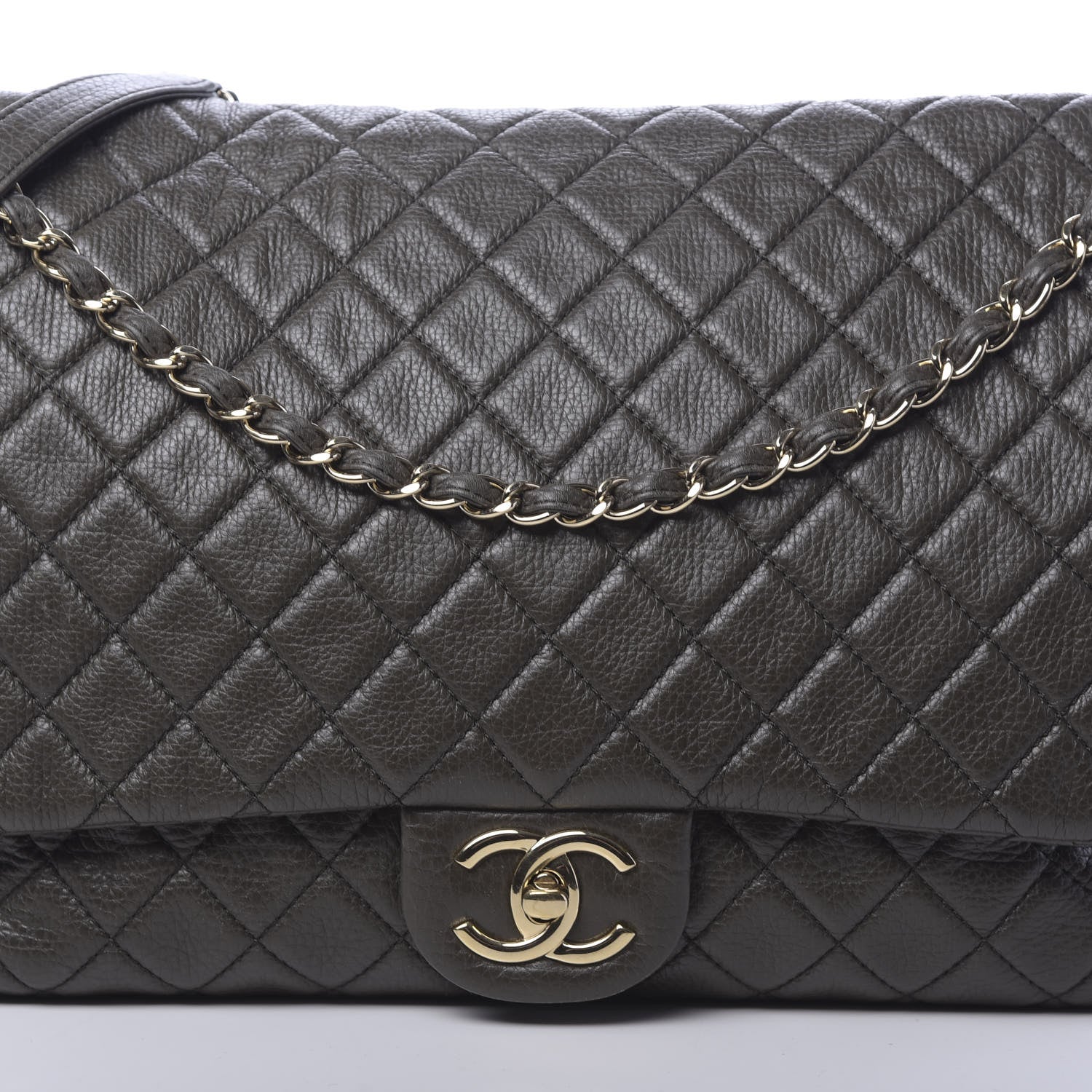 Chanel Metallized Calfskin Quilted XXL Travel Flap Bag Khaki 10 of 11