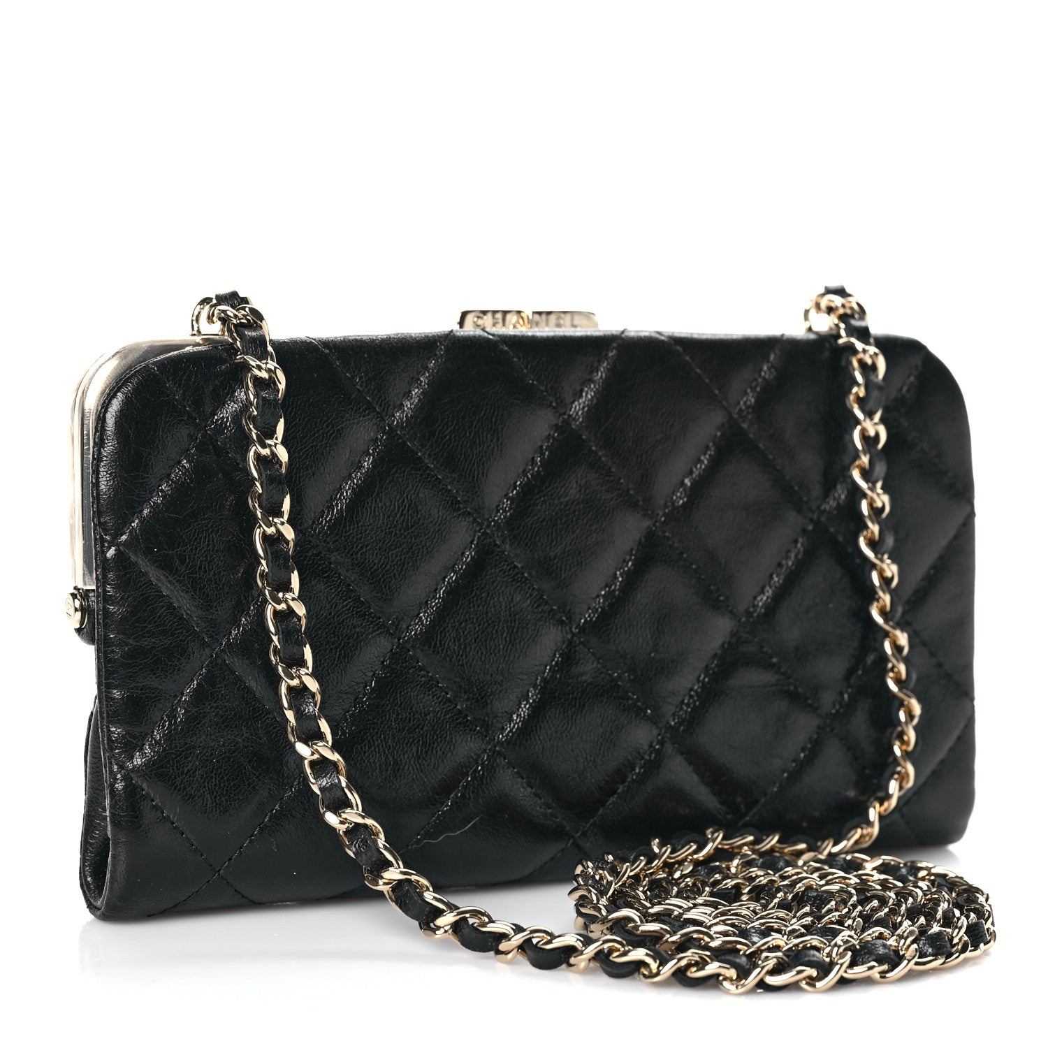Chanel Lambskin Quilted Frame Clutch With Chain Black 3 of 11