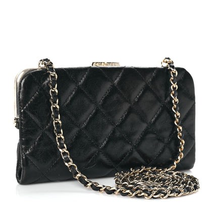 Chanel Lambskin Quilted Frame Clutch With Chain Black 3 of 11