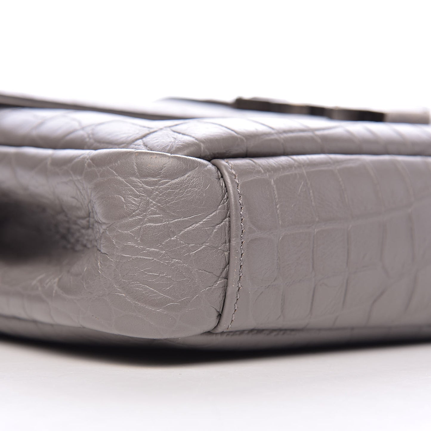 Calfskin Crocodile Embossed Medium College Monogram Satchel Gray