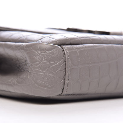 Saint Laurent Calfskin Crocodile Embossed Medium College Monogram Satchel Gray 12 of 15